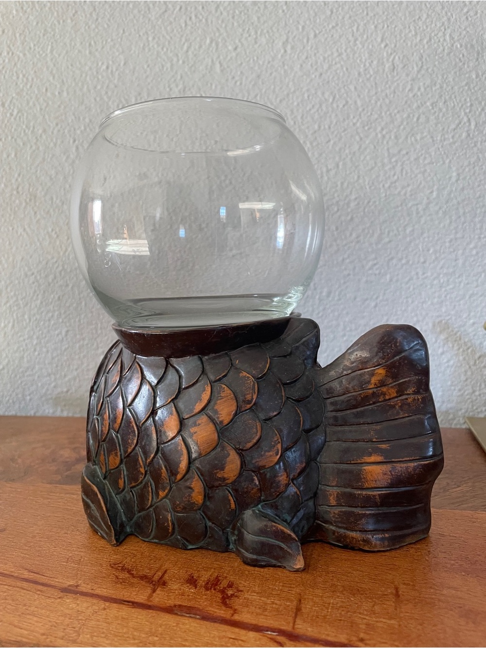 Vintage Japanese Koi Ornate Carved Fish Bowl Stand with Bowl - Picture 4 of 11